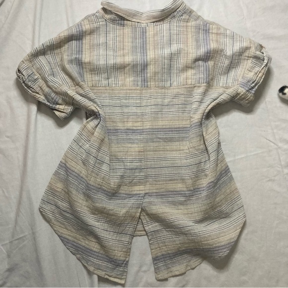 Madewell Crinkle Hayden Popover Top in Stripe Summer Peri Size Medium Cream - Picture 8 of 8